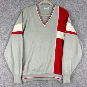 VTG Gabicci Golf Sweater Mens 2XL XXL Wool Blend Knit V Neck Embroidery Pullover